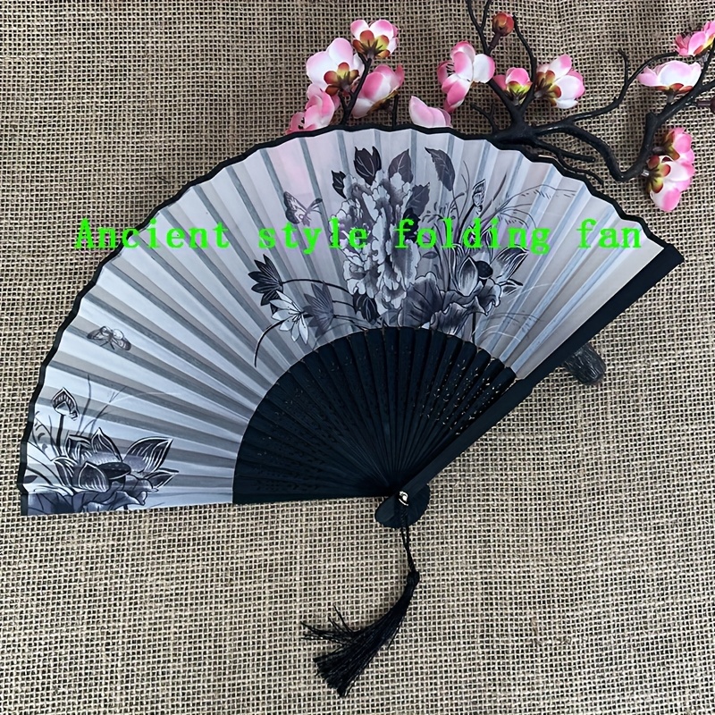 Image of 1pc Elegant Retro Bamboo Folding Fan With Intricate Plant & – Handmade Portable Hand Fan For Home Decoration, Dance, And Gifts