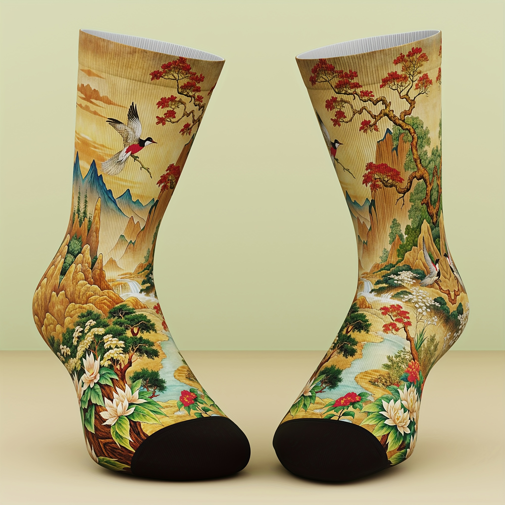 Image of 1 Pair Of Unisex Socks, Featuring A Beautiful ' ' Pattern, Fresh And Bright, Comfortable And Breathable For Outdoor Sports, Made Of Bamboo Fiber, A Sock Gift