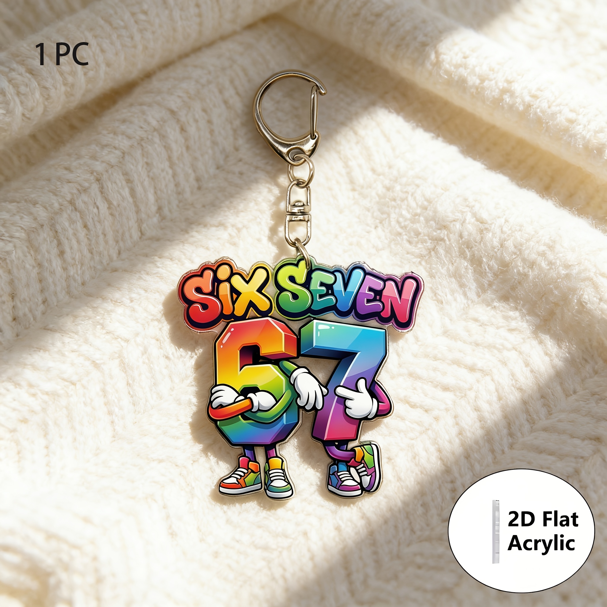 2d Flat 1pc Cute "6" And "7" Color Acrylic Cartoon Ornament Keychain Acrylic Keychains Additions Cute Bag Pendant For Gifts
