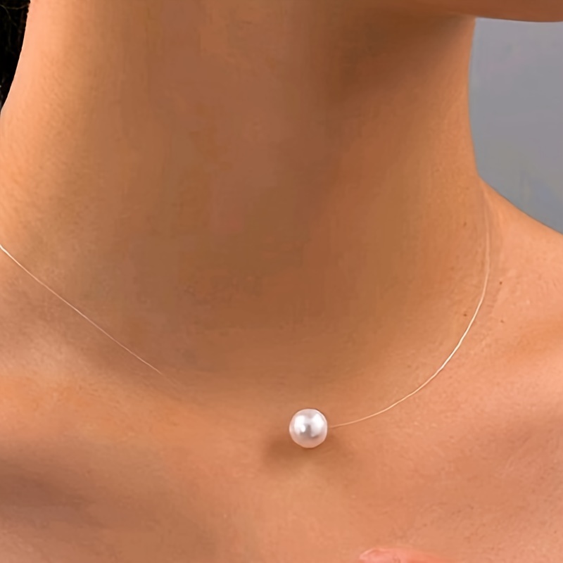 TEMU Un Elegante Collar con Colgante de Perla Falsa Invisible para /Verano