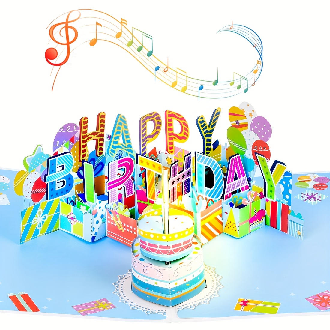 

3d Musical Birthday Pop-up Card With Led Candle, Paper Craft Greeting Card, Includes 2 Dry Batteries, With Section And Envelope, For Men, Women, Mom, Party