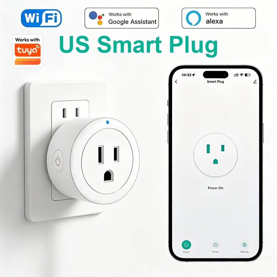 Enchufe Inteligente  . Al utilizar la APP Smart Life, el enchufe Wifi 2.4G admite el control por voz con Alexa,   y  . Diseño más pequeño, materiales más seguros,   más conveniente.