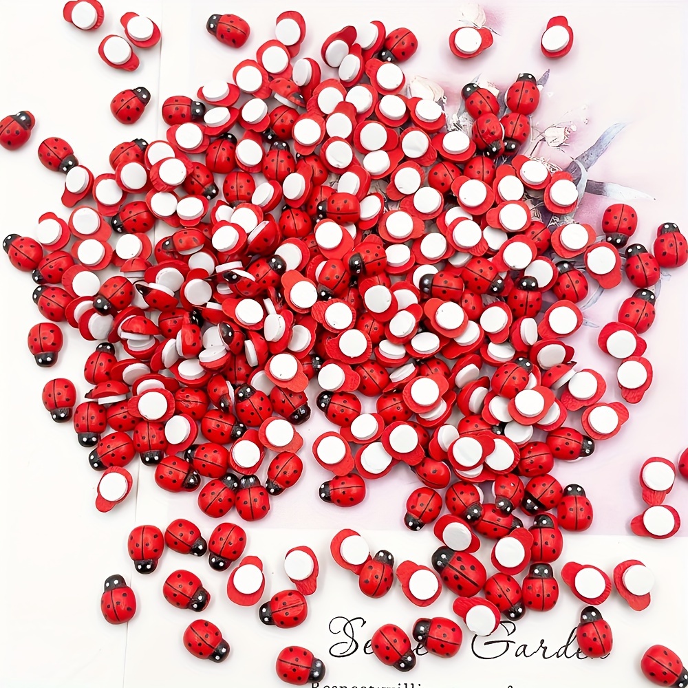 

100pcs Wooden Mini Ladybugs Stickers, 8x11mm Self Adhesive Red Painted Flatback Stickers For Diy Craft Project Scrapbooking Home Garden Application Party Decoration Eid Al-adha Mubarak