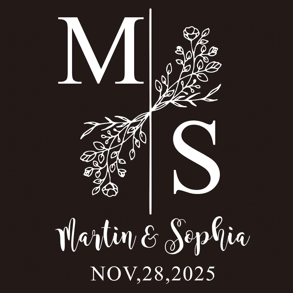 TEMU 2d Flat, Personalized Wedding Lawn Banquet Hall Entrance Welcome Sign Vinyl Decal, Custom Initials Name And Date, Removable Waterproof Glossy