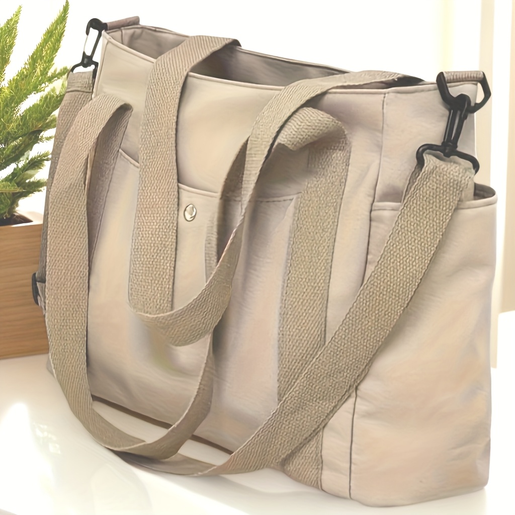 Image of Multi-functional Daily Tote Bag, Removable Strap, Zipper Closure And Multiple Compartments, Machine Washable Nylon Handbag, Women (black, Khaki, Beige), Casual Shoulder Bag | Bag | Durable Nylon Bag