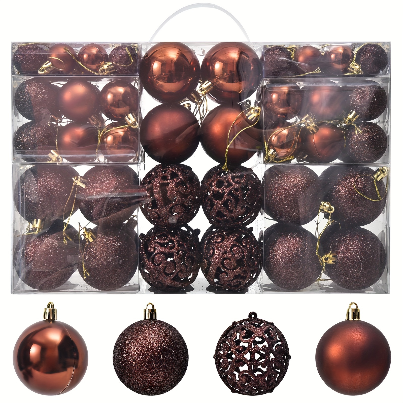 

-pack Rustic Brown Christmas Balls Ornaments Set, Shatterproof Plastic Hanging Tree Decorations For Thanksgiving, Christmas, , Autumn Holiday Party Supplies