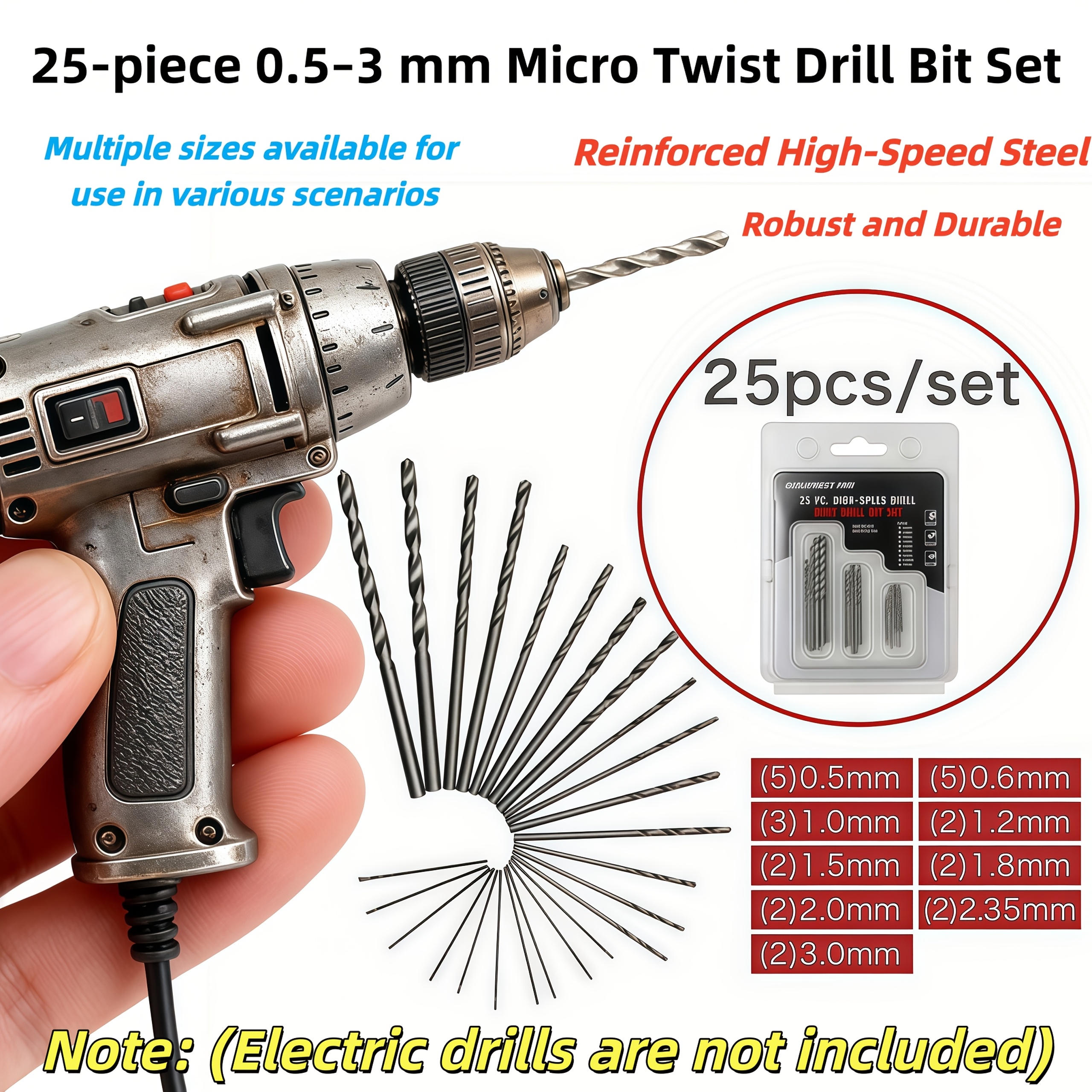 60PC Mini Micro Hand Drill Bits Set Small Manual Keyless Chuck Pin Vise