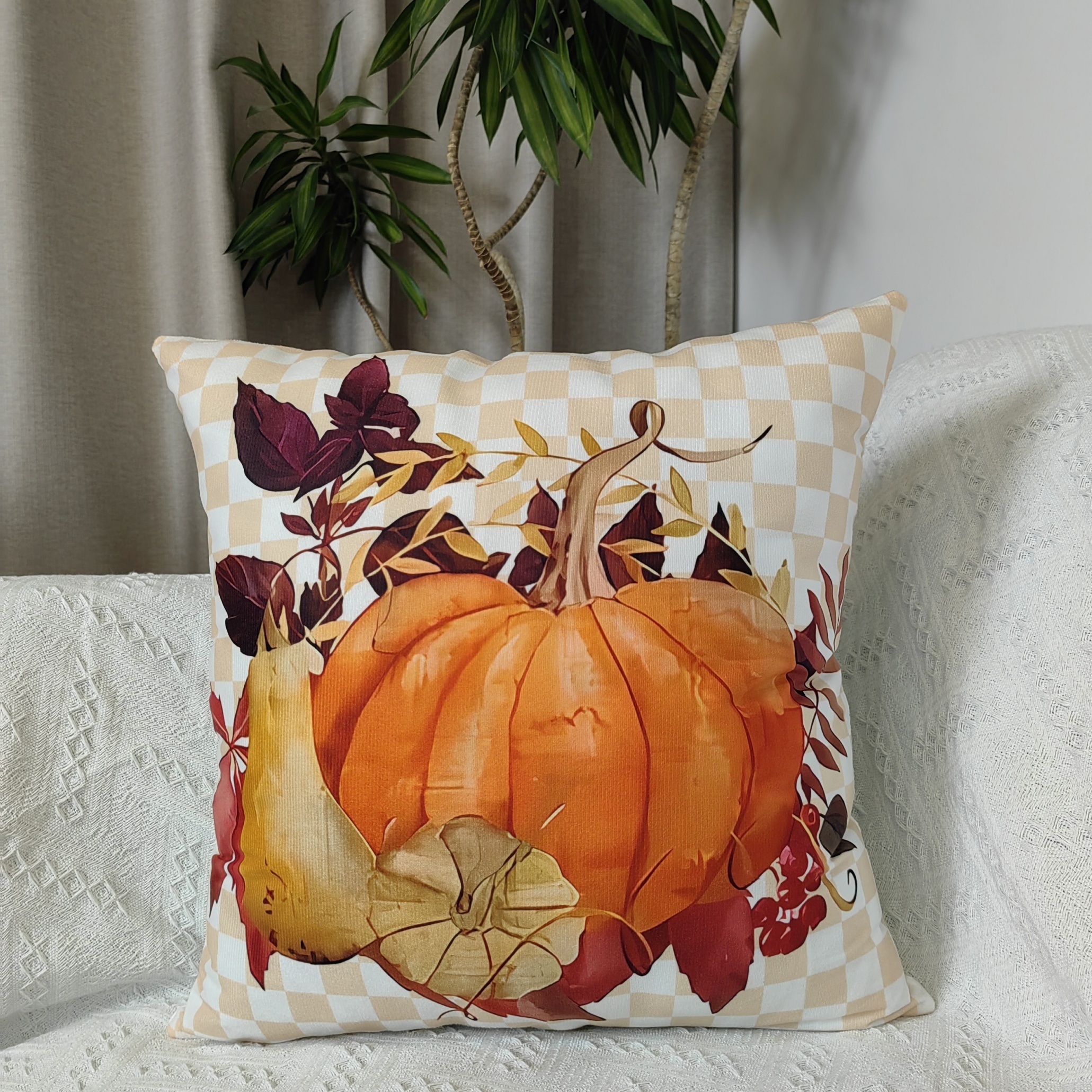 4pcs 45.01cmx 45.01cm Autumn Pumpkin Cushion Cover Pillow Cover Room Decor Bedroom Decor Sofa Decor Collectible Buildings Accessories Cushion Is