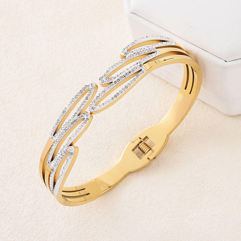 18k golden plated sexy cute bangle with synthetic rhinestones stainless   design hinge clasp for music festivals weddings   birthstone flower theme for   christmas gift 3