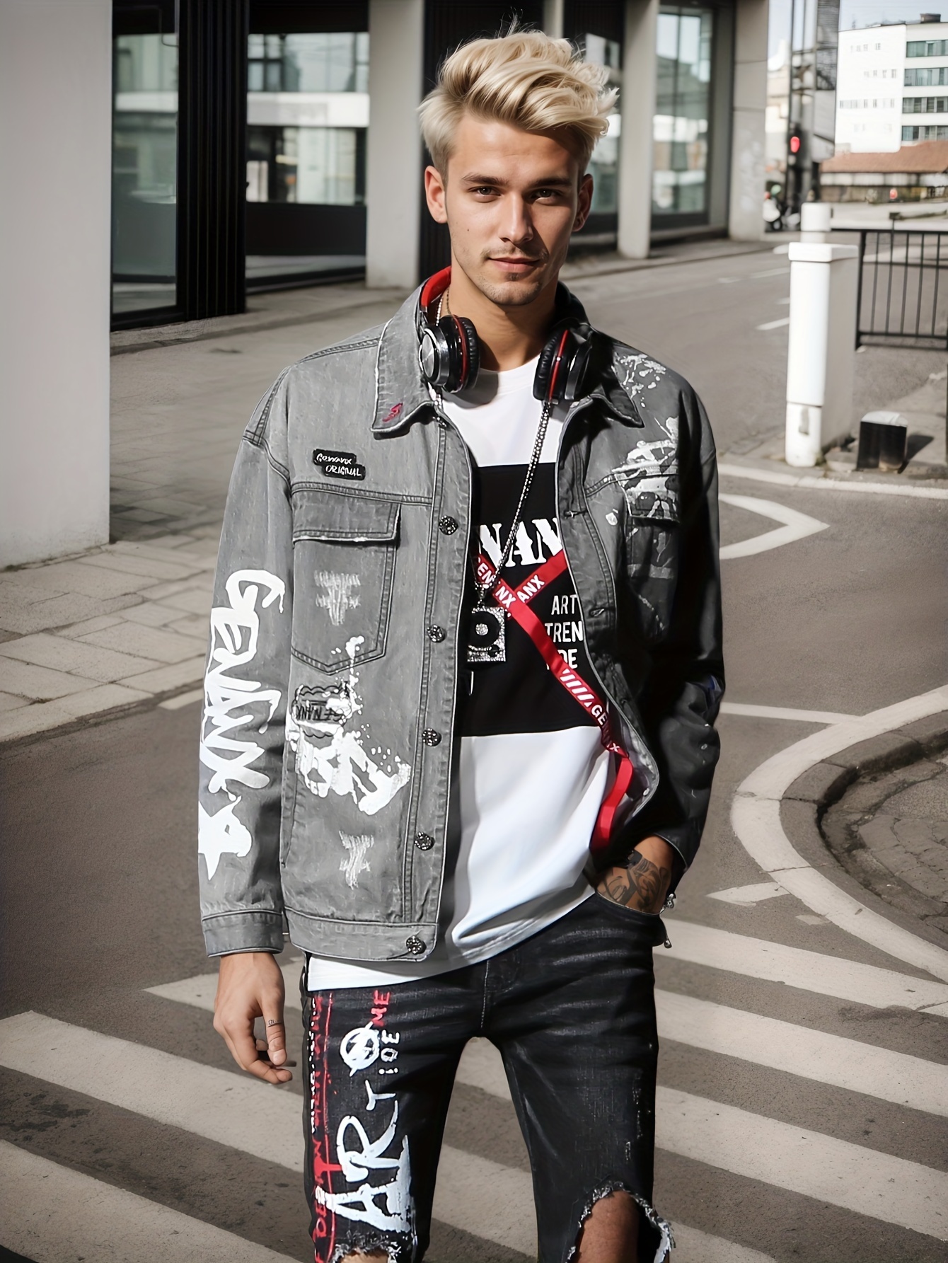 Mens graffiti denim jacket hotsell