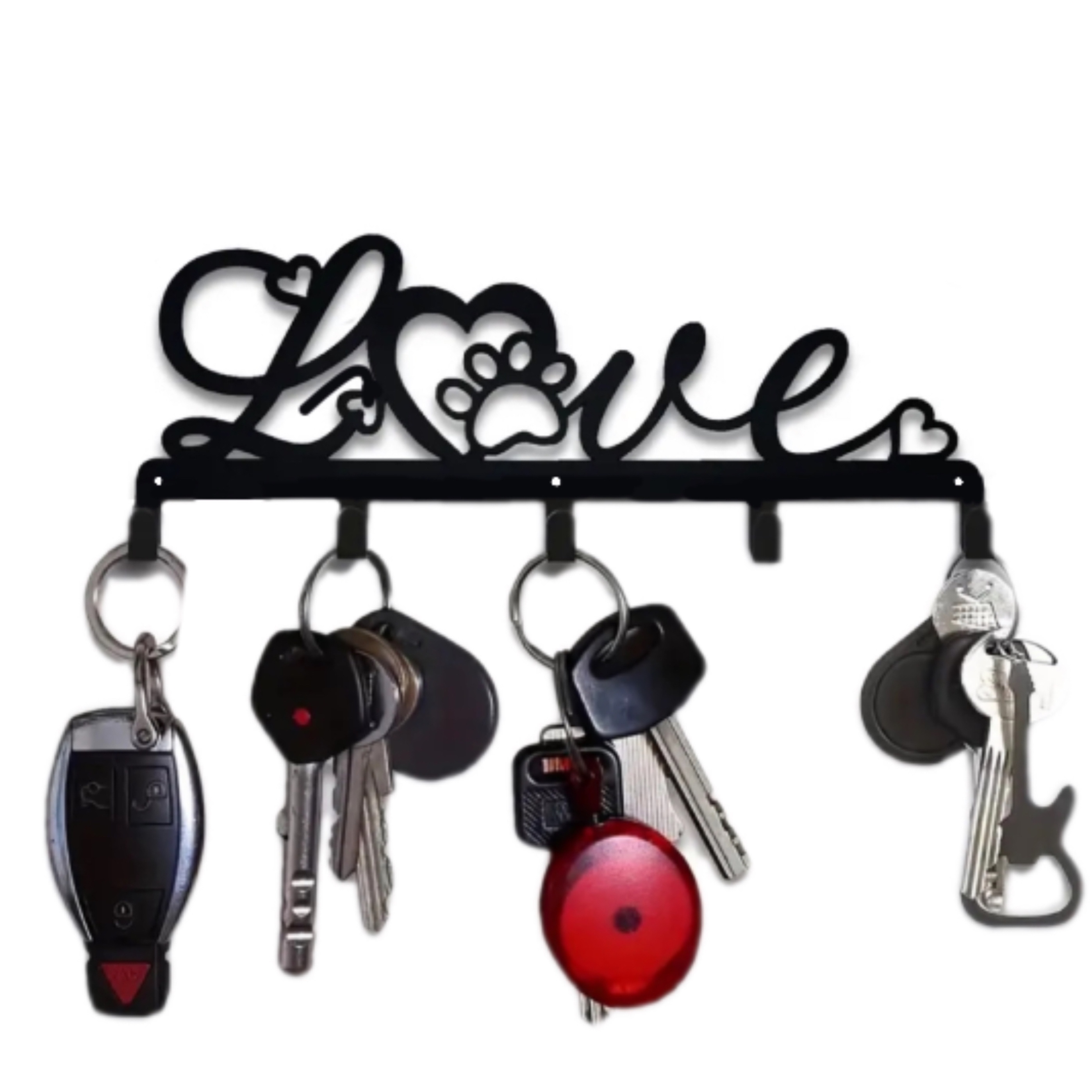 

Chic Black Metal 'love' Key Holder - Wall-mounted, Rust-proof Iron Key Rack With Decorative Hooks For