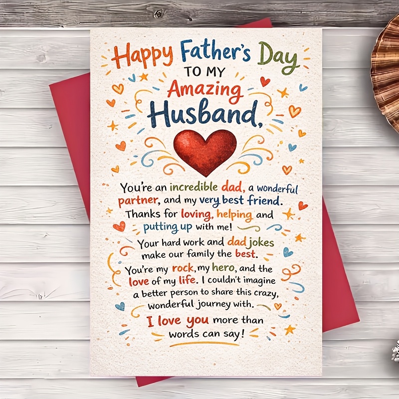 TEMU 1 Greeting Card + 1 Envelope Fathers Day Card For Husband From Wife Message Romantic Appreciation For Dad Jokes Love Gratitude Ideal Gift For