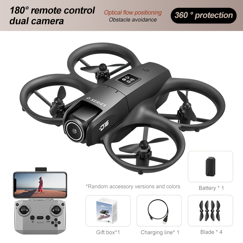 Dron D16 con cámara dual de flujo óptico, estabilización visual, control de altura, acrobacias de 360°, evitación de obstáculos, despegue y aterrizaje con un botón, regalo perfecto para diversión familiar