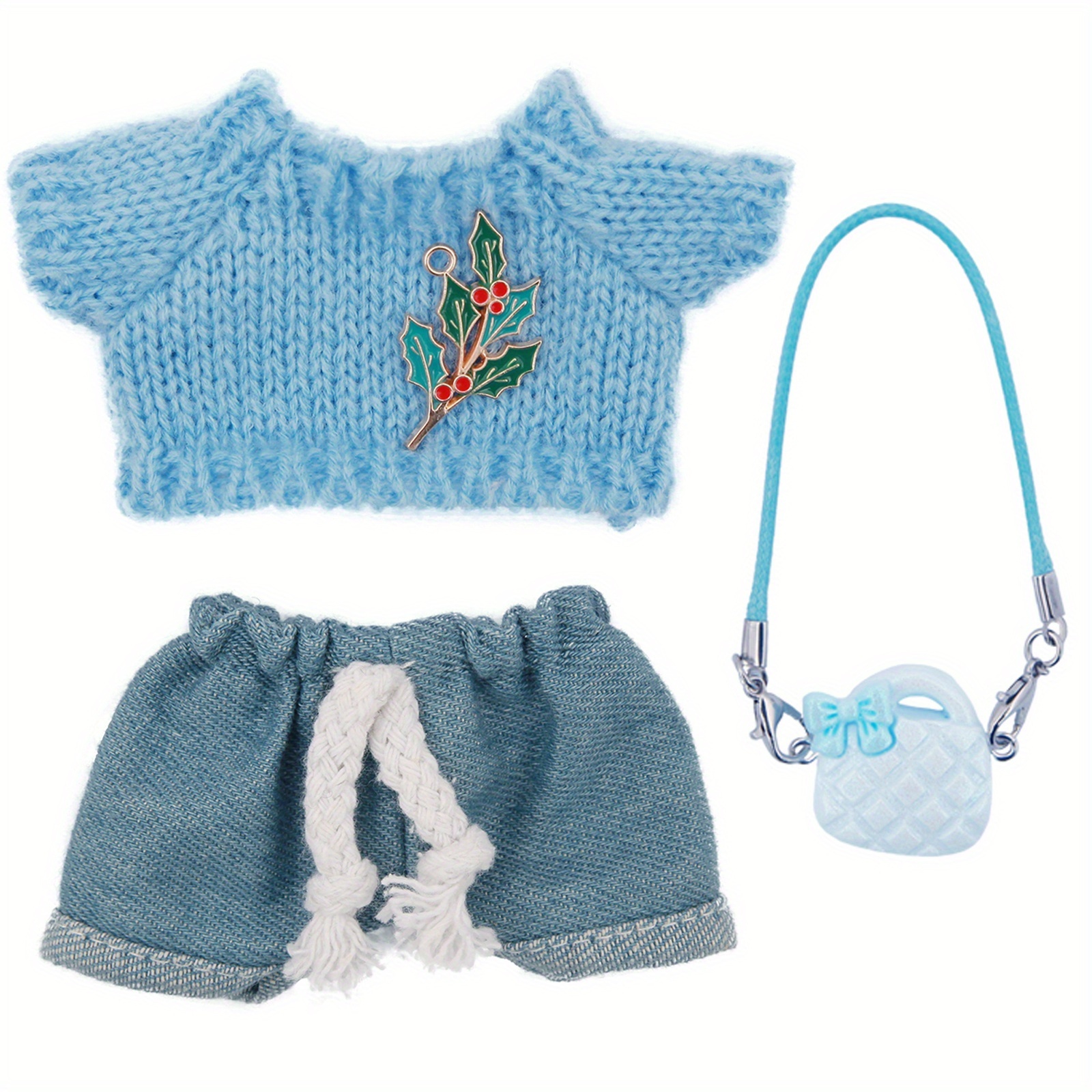 3-teiliges Puppenkleidung-Set Für 17-cm-Puppen – Overall, Mütze & Umhängetasche Aus Weichem Plüsch