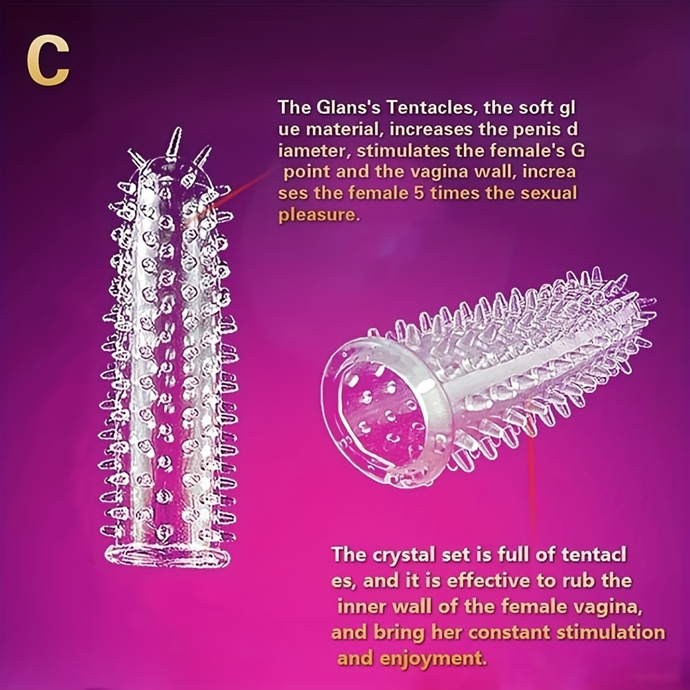Transparent Threaded mace Condom, Silicone Penis Sleeve, Reusable Male Condoms, Stretchy Textured Studded Stretchy Penis Sleeve Set, Penis Rings Sex Toys for Men Couples