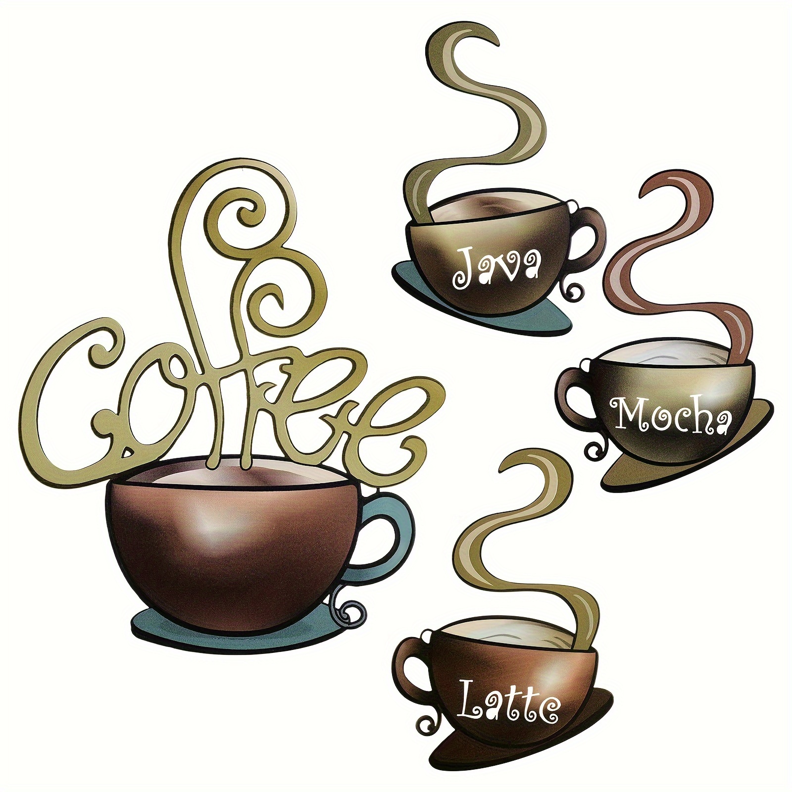 

4 Pieces Metal Coffee Cup Wall Decor With Americana Style, Reusable Self-adhesive Irregular Shaped Vintage Signs For Kitchen, Bar, Cafe, Restaurant And Lounge Decorations