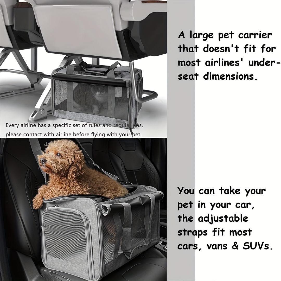 airline approved soft sided medium cat small dog carrier durable breathable collapsible travel crate with privacy panels zipper closure   interior ventilation mesh portable pet kennel for airplane car vet   easy to carry po