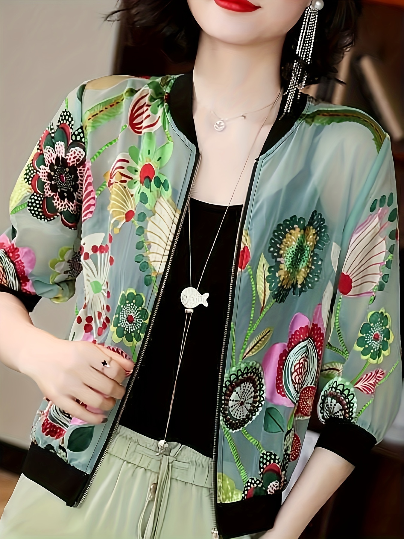 Vintage Floral Printed Womens Zipper Bomber Casual Jackets For Women  Elegant And Slim Fit For Spring And Autumn Office Wear And Retro Outwear  From Linwoliao, $24.52