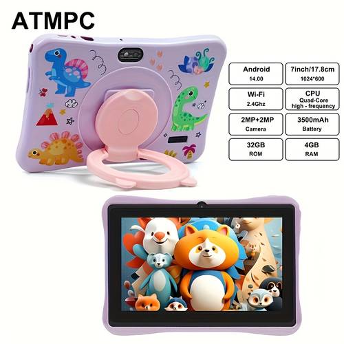 imagen del artículo 14 tablet para niños de 7 pulgadas, cuádruple , configuración, 4gb (2gb+2gb expandible) y 32gb de almacenamiento, pantalla ips hd, batería de 3500mah, controles parentales, aplicaciones educativas, cámaras duales, wi-fi 6 de 2.4g, carcasa a prueba de golpes, tablet con gran actualización 2025