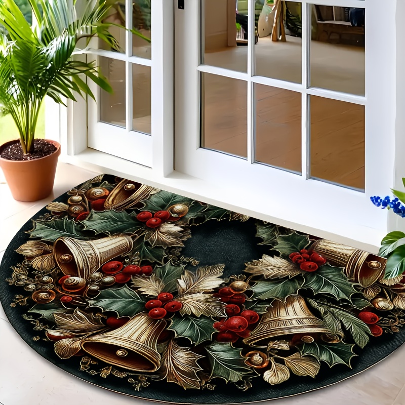 TEMU 1pc Semicircular Doormat Berry Christmas Bells Door Mat Mat Non-slip Indoor Doormat Mat For Entrance Hallway Garden Kitchen Bydd0809k70