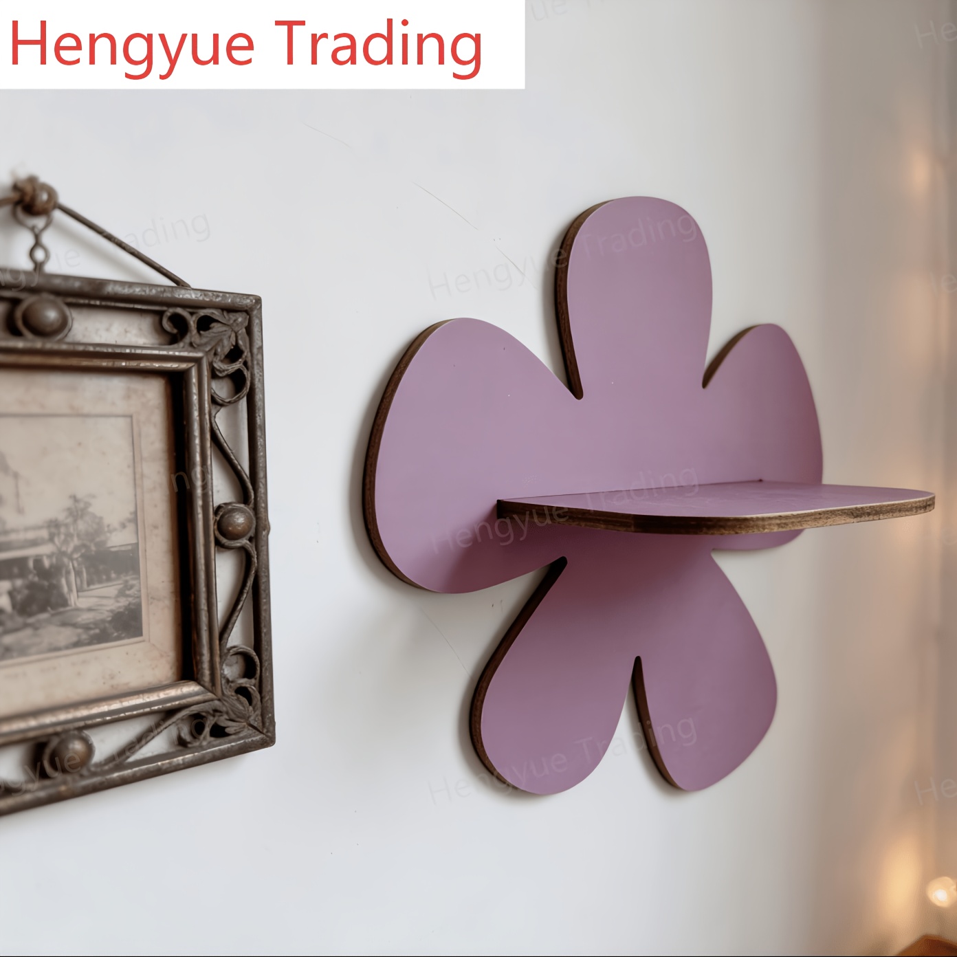 2D Flat Bohemian Style Pink-Purple Wall Shelf - Adjustable Wooden Display Rack for Home Decor, Living Room Plants, and Holiday Gifts, Adjustable Wall Shelf, Plant Wall Decor, Bohemian Wall Shelf, Pink-Purple Storage Rack, 2D Flat