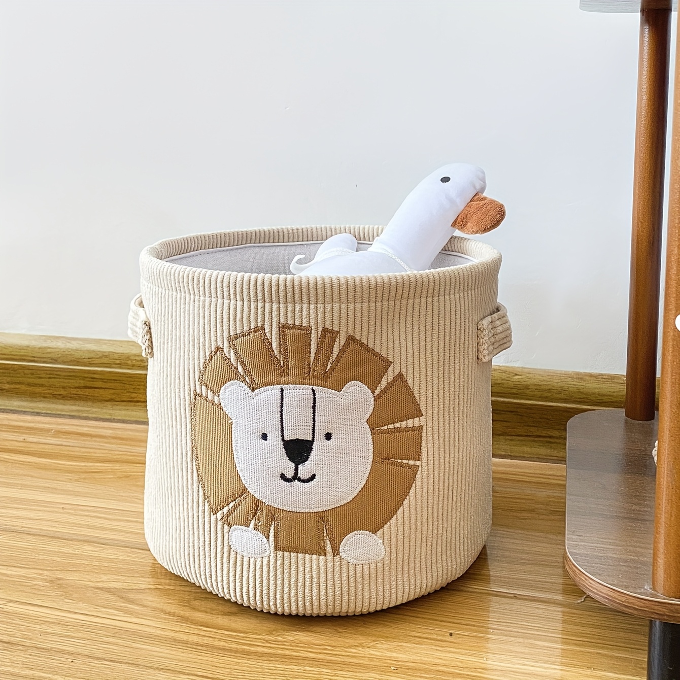 TEMU 1 Large Capacity Storage Basket With Lion And Giraffe Cartoon Pattern, Fabric Foldable Laundry Hamper, Clothing Organizer Basket,