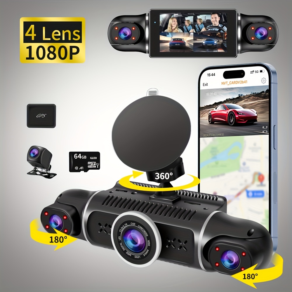 

Dash Cameras 4 Channel Front Left Right Rear With Wifi Gps 4 Cameras With 1080p Resolution Super Clear Night Vision Loop Recording And G-sensor Dash Cams For Cars