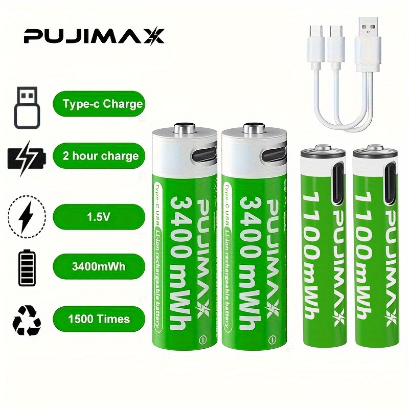 

Pujimax 1.5v Aa 3400mwh Lithium Battery Type-c Port Charging