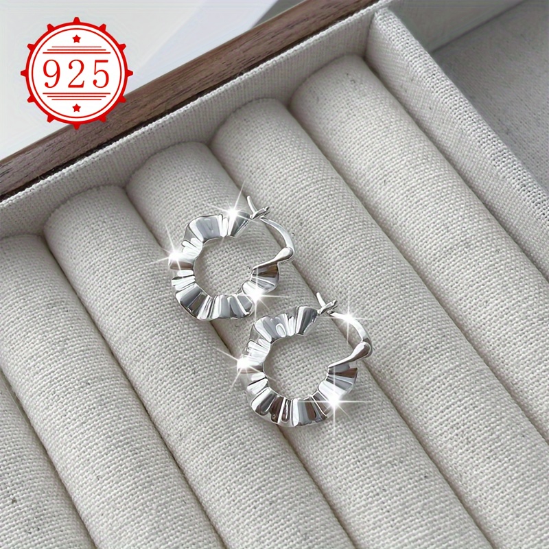925 Silver Irregular Wrinkle Texture Ear Studs, Gift for Women