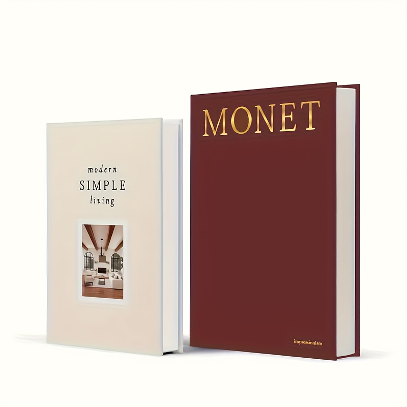 E-shop Set mit zwei Papier-Falschbüchern für die Wohnkultur, wunderschöne simulierende Bücher, rötlichbraune und beigefarbene Desktop-Dekoration für