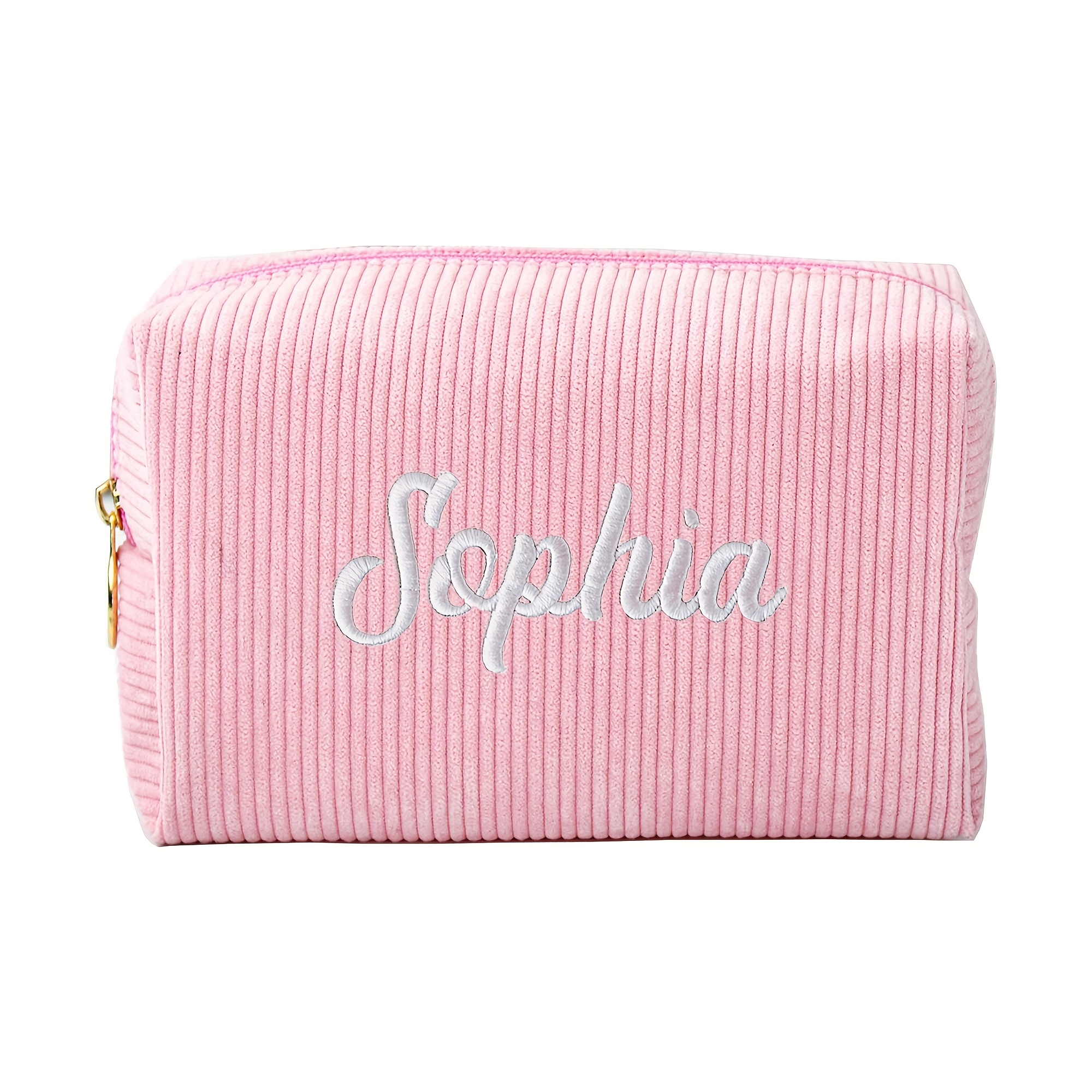 TEMU Personal Care Products] Customizable Striped Square Cosmetic Bag With Embroidered Name "" - Durable Polyester, Zipper Closure, Hand Washable,
