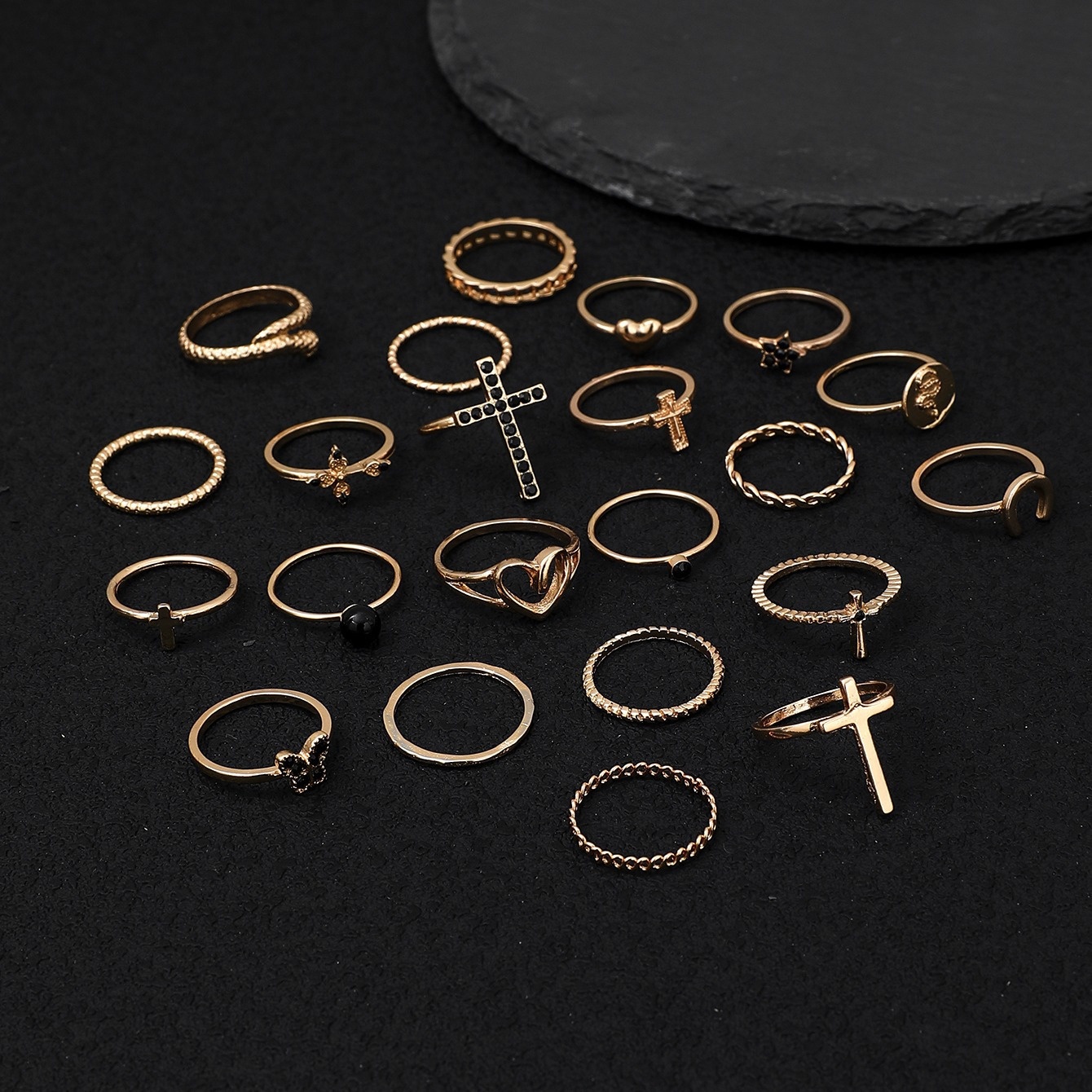22pcs Alloy Rhinestone Stackable Ring Set