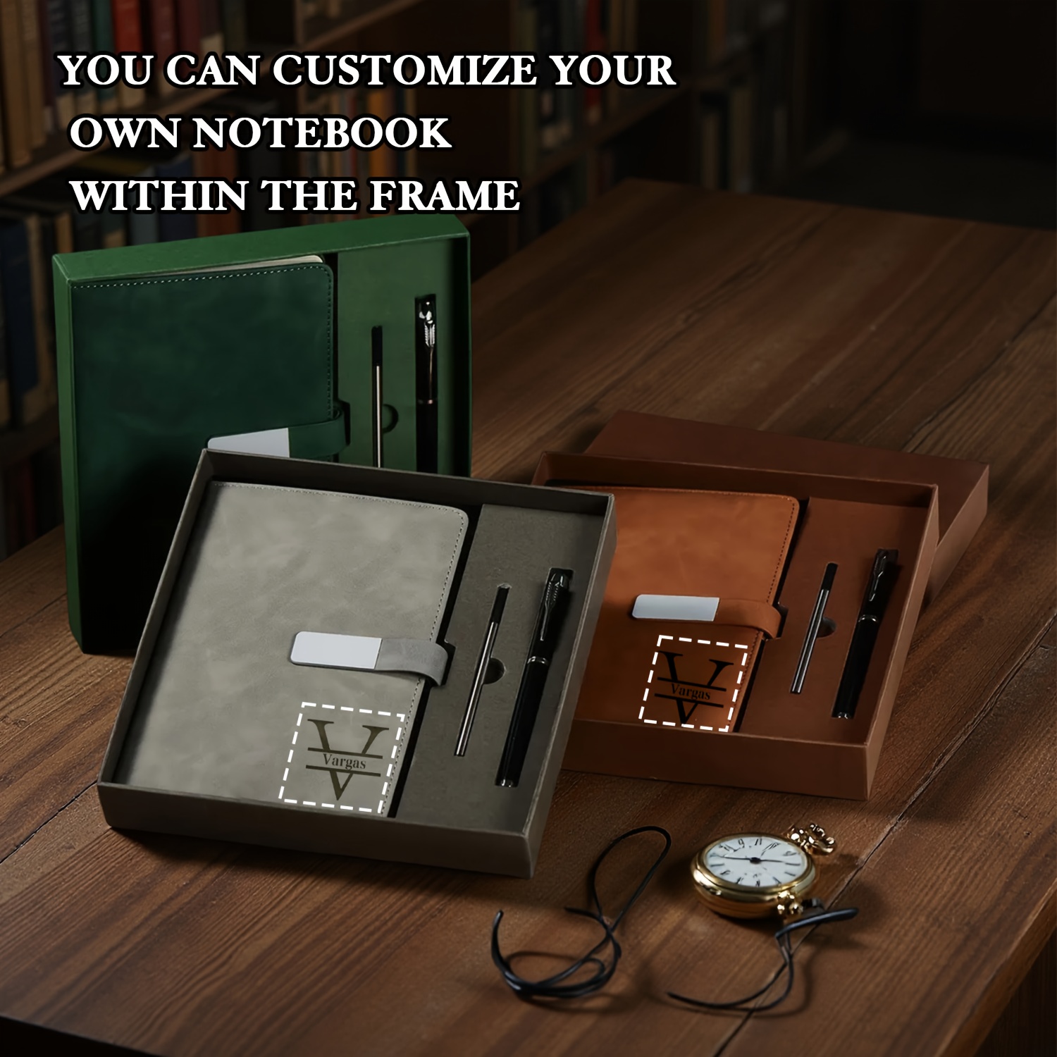 1set High End Custom A5 Notebook Set PU Vintage Cover With Engraved Pen Back To School School Gift Halloween Thanksgiving Christmas Best Gift