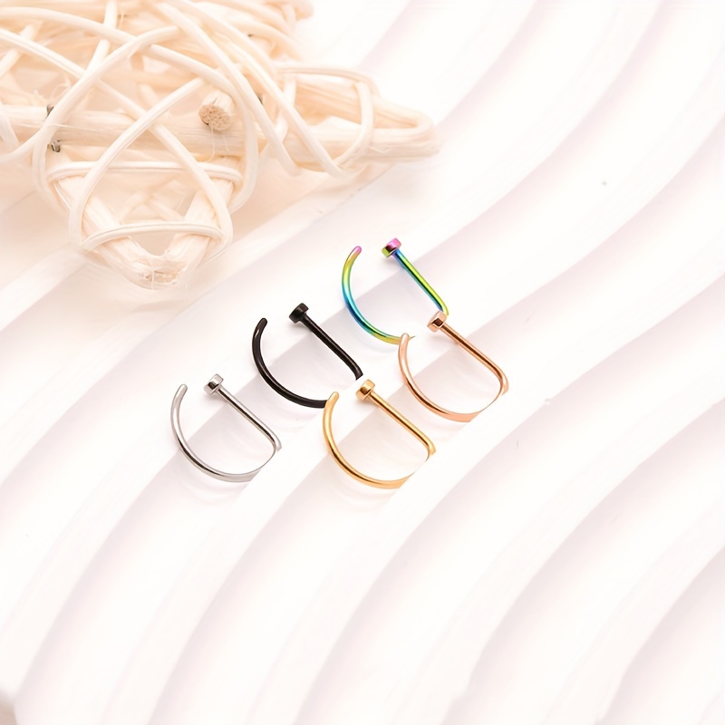 Image of 5pcs Non Piercing Nose Rings, Fashion Punk Non Piercing Stainless Steel Nose Clip, Body Jewelry