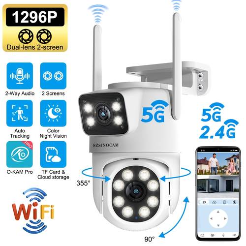 2pcs wireless security camera system ptz surveillance with 355 pan tilt zoom ai human detection color dual lens fhd 1296p two way app control suitable for business cctv