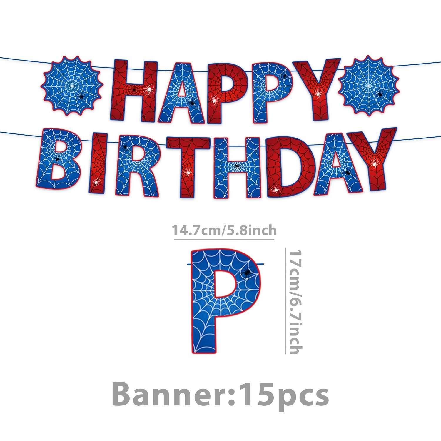 TEMU 15pcs Web Theme Birthday Banner, Party Decoration Items, Lettered Signage For Male Party Decorations
