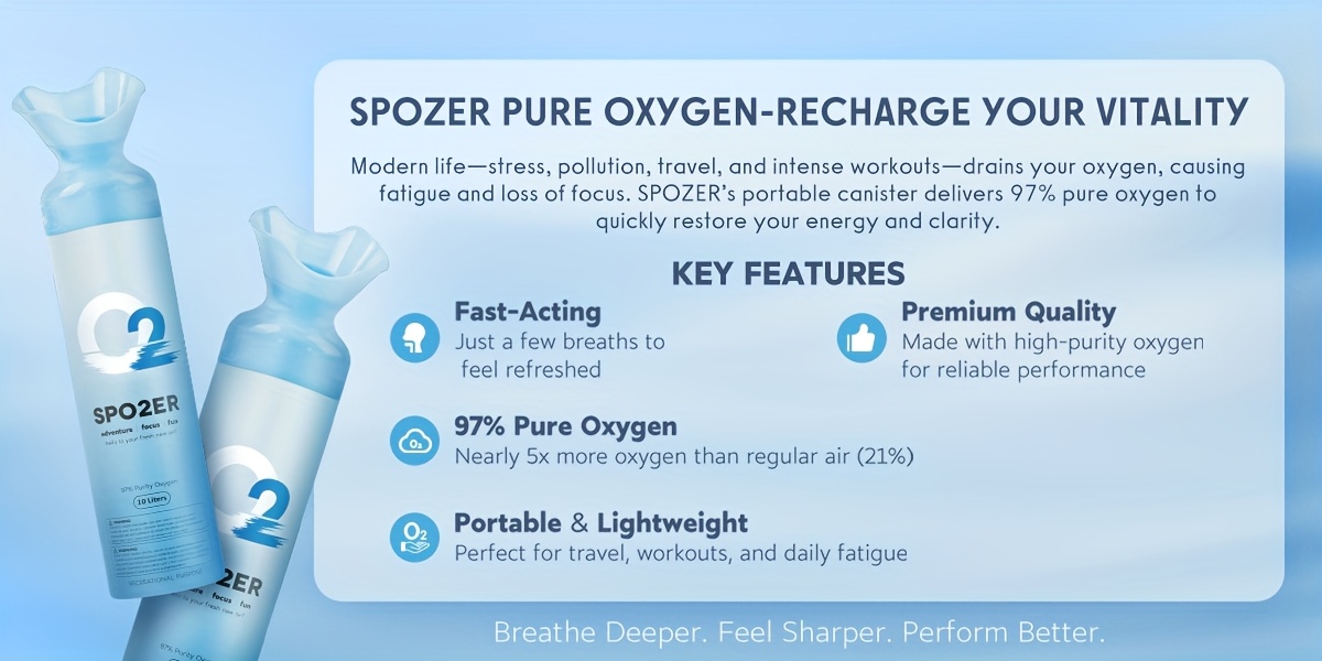 Spozer Oxygen 10 Liter Canned Oxygen (6 Pack) Featuring a Built-In Mouthpiece, 97% Pure O2, Suitable for Sports, Exercise, High Altitude Activities, And Recovery, Tasteless