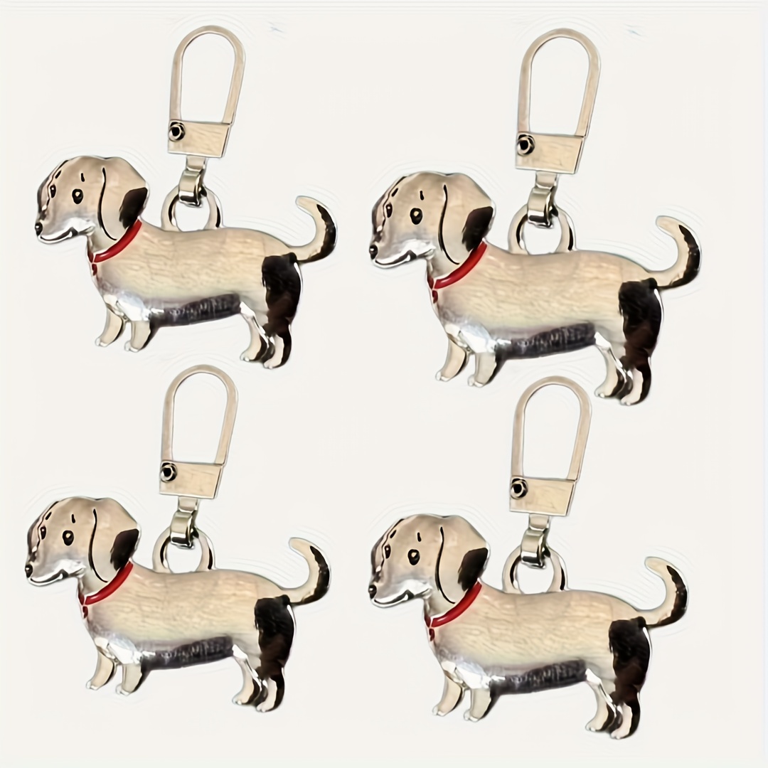 Image of Adorable Dachshund Keychain, Alloy Keyring With Hand Cart And Zipper, Fashion Accessory Gift Keyring Parts