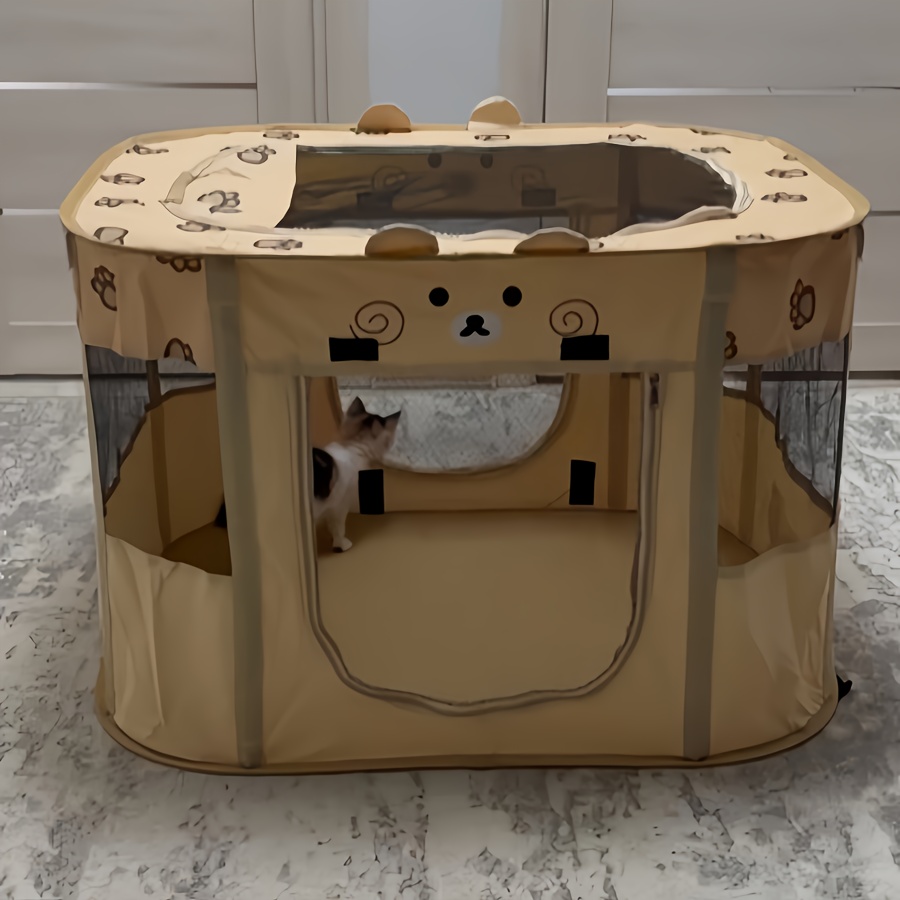 Image of 1pc Modern Polyester Portable Pet Tent, Foldable Cat Bed With Removable Zipper Top, Indoor & Outdoor Playpen For Dogs And Cats, Easy Assembly, Cat Tent For Outside