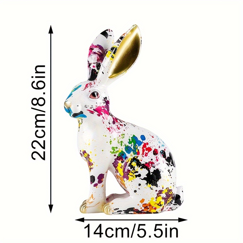 Chic Graffiti Bunny Statue - Resin Rabbit Sculpture For Easter & Home Decor, Living Room, Bedroom, Office Desk - Unique Gift Idea
