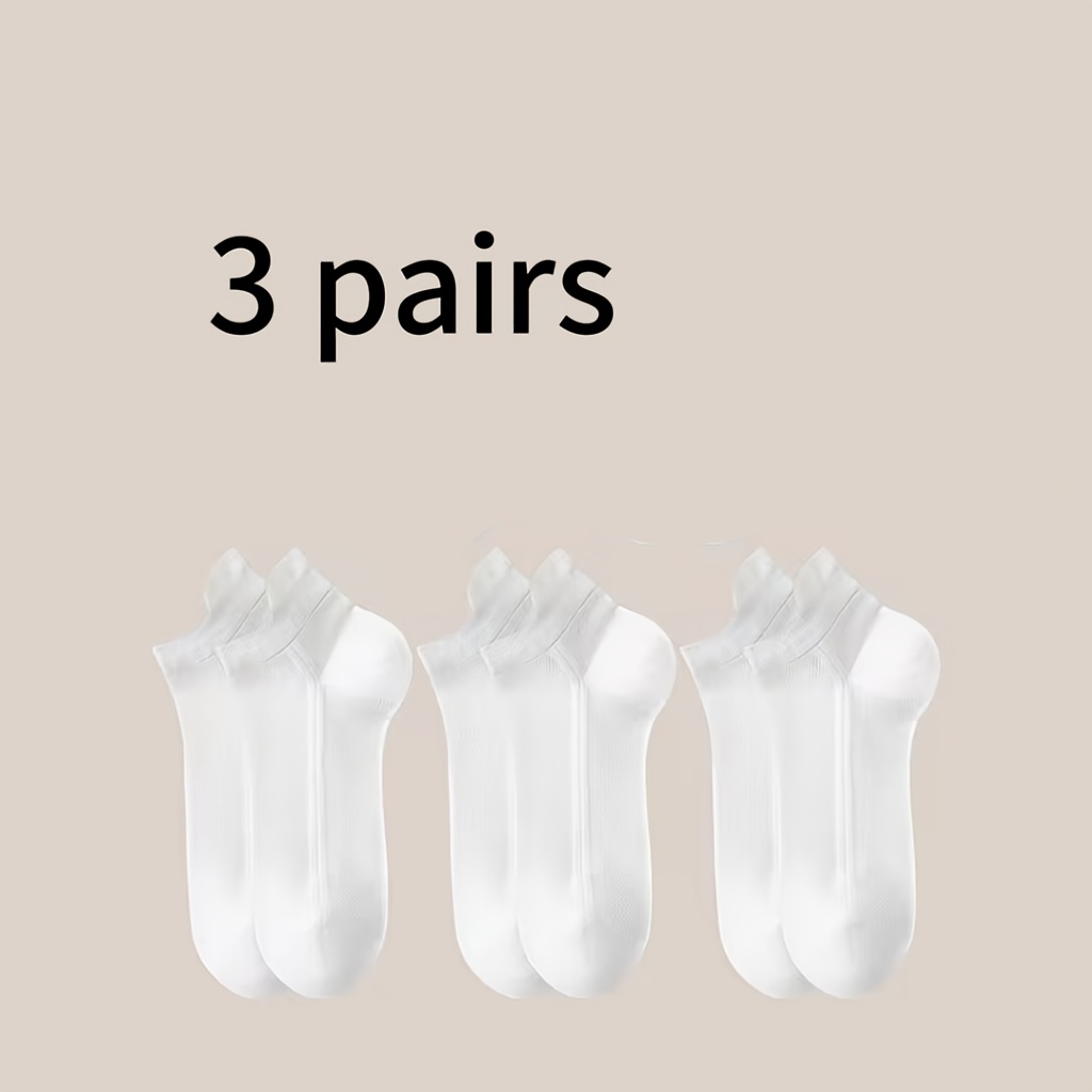 TEMU 3 Pairs Women's Breathable Mesh Invisible Ankle Socks - Lightweight Elastic Fixed Heel, Solid Color Casual Spring, Summer And Autumn Machine