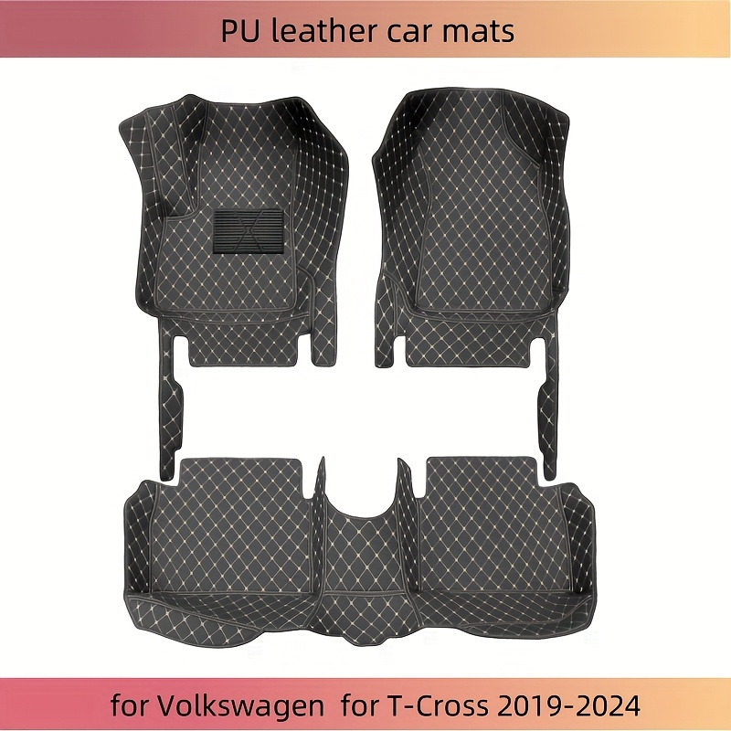 Image of 5seats Floor Mat For For 2019-2024 Rear Car Mat Set Pu Leather Material, Special Fashion And Comfortable Floor Blanket Mat - Car Interior Protection - High-end Atmosphere Interior Gifts, Black Beige