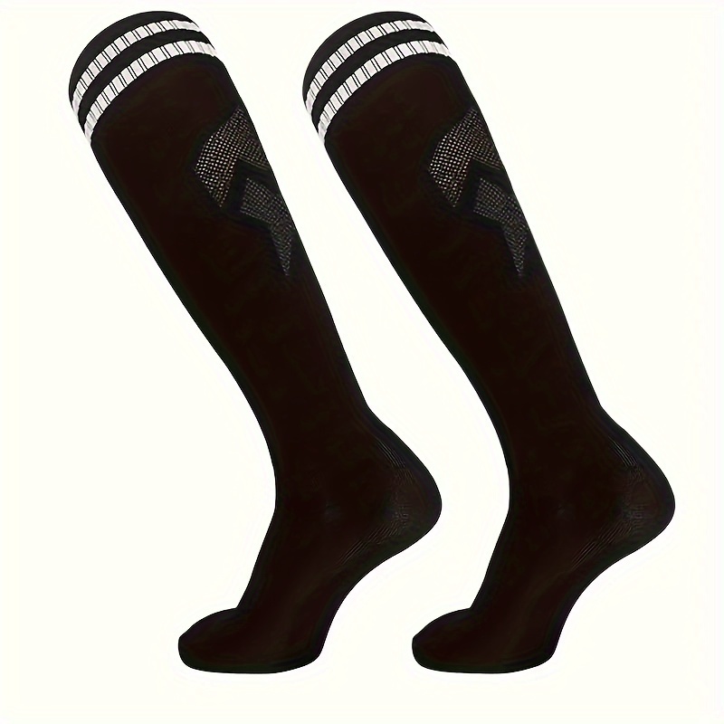 

2pcs Chic Black & White Striped Knee-high Socks - , Comfortable Polyester-spandex , Ideal For Indoor & Outdoor Activities, Hand Wash Only, Socks|visually Appealing Kneehighs|knitted Texture