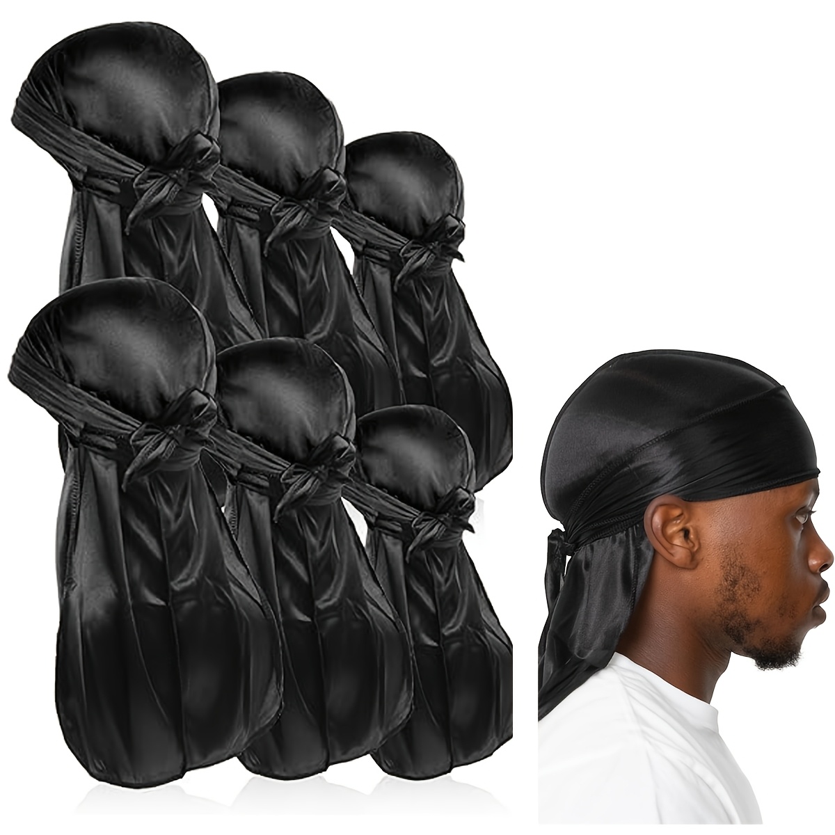 6pcs Bag For Men And Women, High-end Cloth, Long Tail For Women And Men's Satin 360 Wave, Dolag