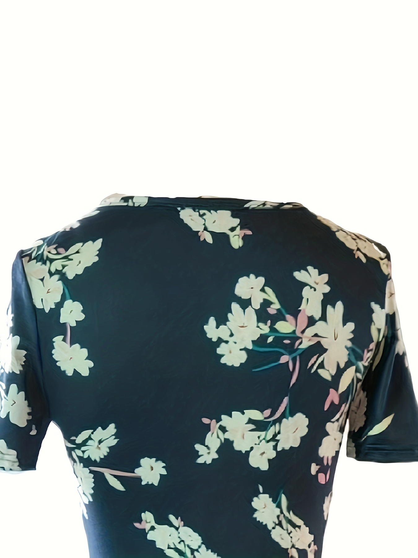 floral print crew neck dress elegant short sleeve dress for spring summer womens clothing