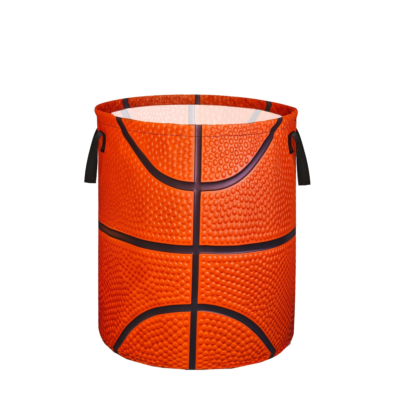 TEMU 1pc Orange Basketball Printed Laundry Basket, Realistic Sports Pattern With Handle Storage Basket, Large Capacity Clothing Sorting Box, Suitable