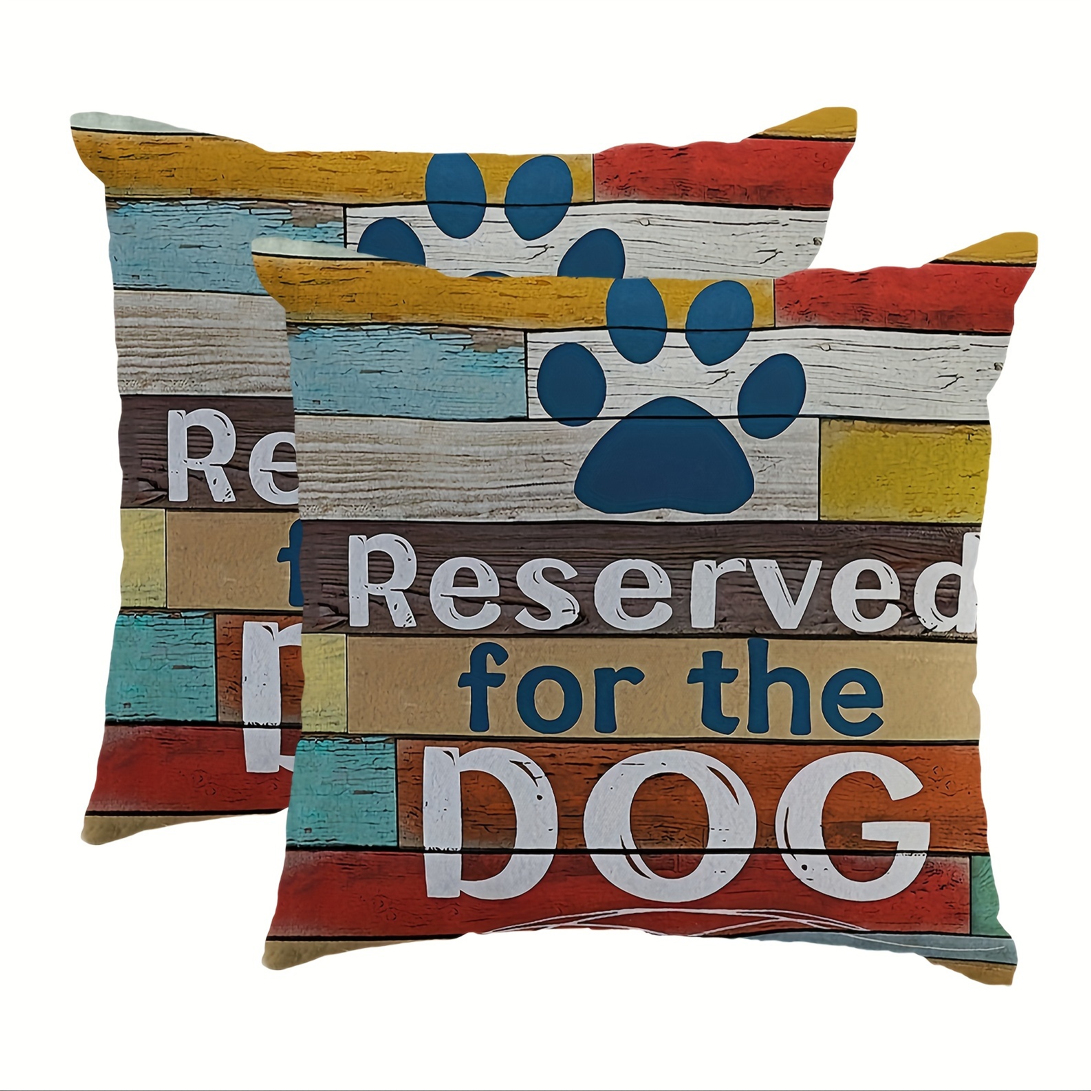 

2pc Rustic "reserved For The Dog" Paw Print Throw Pillow Covers, 17.71 X 17.71 Inches, Vintage Decorative Cushion Cases For Festive Home Decor