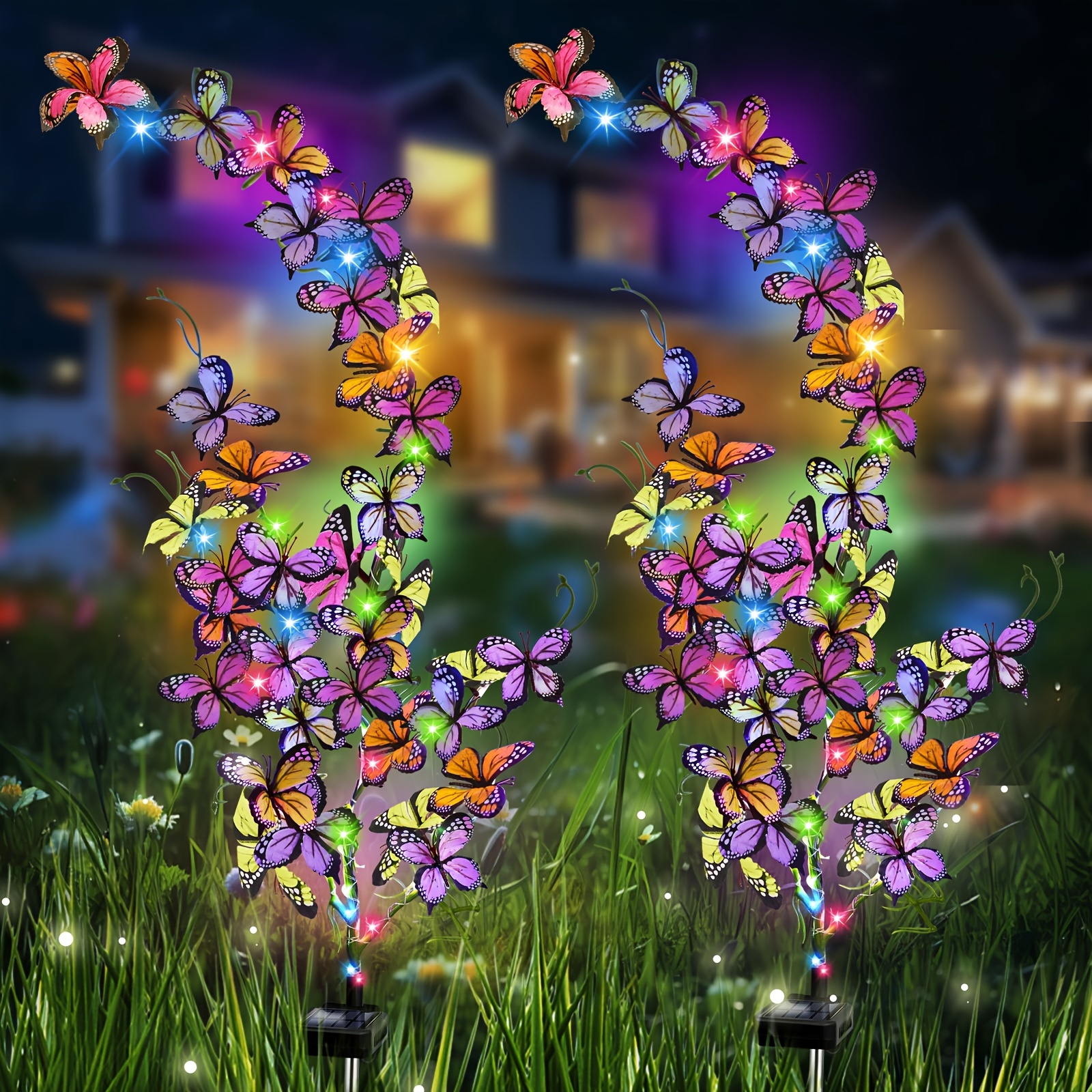 

2 Pack, 4 Pack Outdoor, Solar Lights Willow Vine Lights With 90 Led 33 Butterfly Colorful Lighting For Garden Yard Lawn Outdoor Decor Gift