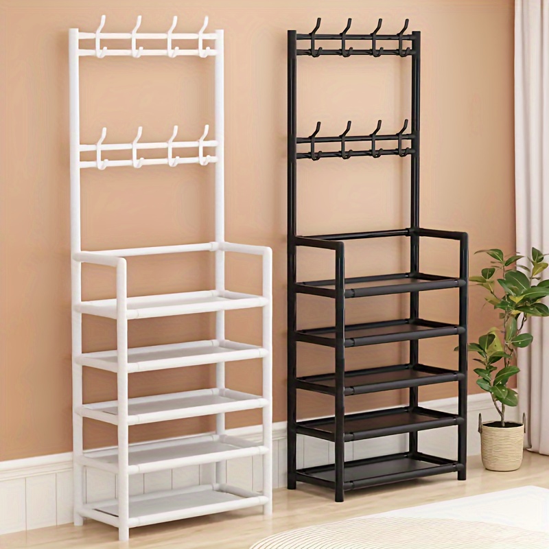 

1pc Metal Freestanding Coat Rack With 5-layer Storage Shelf And 8 Double Hooks - Multipurpose Organizer For Hallway, Living Room, Bathroom - No Electricity Required