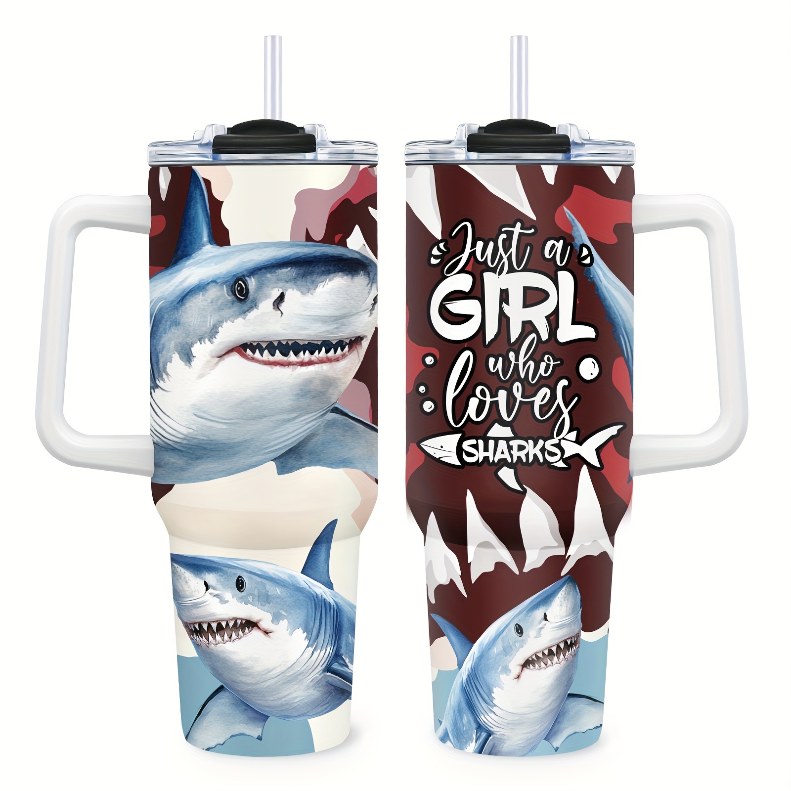 

1pc Shark Gifts For Men, Women,husband,shark Lovers,40oz Stainless Steel Travel Coffee Mug With Lid For Birthday, Christmas,perfect Gift , ,sport ,car Cup,valentine's Day Gift